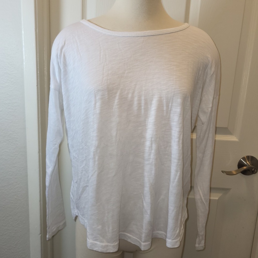 Splendid Cotton‎ Scoop Neck Long Sleeve White Tee Shirt, Medium MSRP $58.00